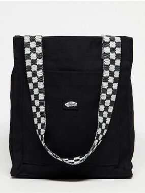 Vans Black Canvas Tote with Black & White Checker Straps